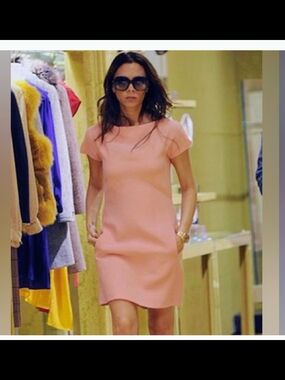 Victoria By Victoria Beckham Pink Silk Blend Short Sleeve Shift Dress (Size 10)